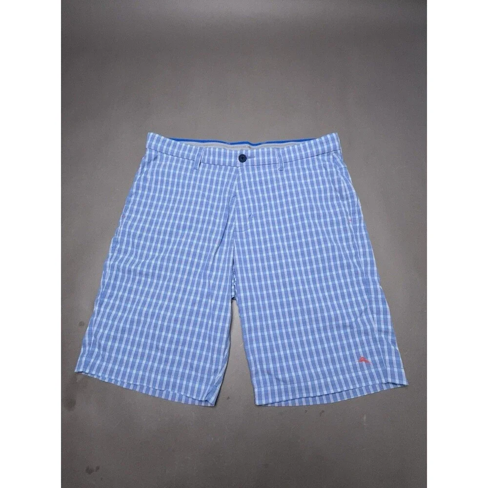 Tommy Bahama Blue Plaid Nylon Bermuda Chino Shorts 34